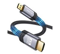 JSAUX Cable Micro HDMI a HDMI 2m con Ethernet, UHD 4K, 3D, Función ARC, Compatible con Raspberry Pi 4, Hero 8/7/6/5, Alpha, Sony - Color Gris
