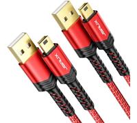 JSAUX Cable Mini USB [2 Piezas 1M+2M] USB 2.0 Mini B Cable de Carga Compatible con Controlador PS3, Dash Cam, Garmin GPS Navi, Blue Yeti, Ti-84 Plus CE MP3 Player, Tiptoi, Canon Digital Camera Rojo