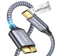 JSAUX Cable USB C a Micro B (0.5M+0.5M) de Tipo C a Micro B Cable Trenzado de Nailon Compatible con Disco Duro Externo Toshiba/Seagate/WD, MacBook Pro y Galaxy S8/S9/S10, etc.(Gris)