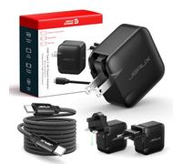 JSAUX Cargador USB C de 65W para Nintendo Switch 2 (alimenta en Modo TV), ROG Ally, Steam Deck, Tablets, Portátiles, Galaxy, Pixel - Cargador Rápido PD con Cable USB C de 2 m y Enchufes EU y UK-Negro