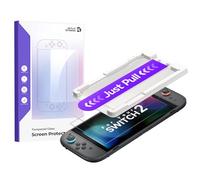 JSAUX Paquete de 2 protectores de pantalla de vidrio templado para Switch 2, marco guía de colocación y tracción para una instalación sin esfuerzo, dureza ultra transparente 9H+, antihuellas