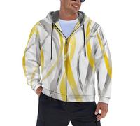 JSCWDET Arte Abstracto Hombre Chaqueta Invierno Abrigo Forro Polar Cremallera Completa,Cinta Ondulada Cazadora Sudadera Termica Fleece Casaca Jacket Chamarra (Amarillo,S-5Xl)