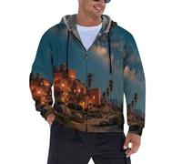 JSCWDET Estilo Realista Chaquetas Hombre,Cielo Estrellado Pueblo Desértico Polar Invierno Casual Abrigos, Naranja Elegante Deportiva Talla Grande Moda Hombre Invierno