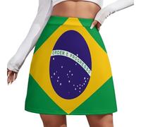 JSCWDET Falda Corta Mujer - Casual Y Chic, Mini Falda Elástica con Bandera De Brasil Y Estilo De La Bandera Nacional, Uso Diario S-4Xl