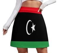 JSCWDET Falda Corta Mujer - Casual Y Chic, Mini Falda Elástica con Bandera De Libia Y Estilo De La Bandera Nacional, Uso Diario S-4Xl