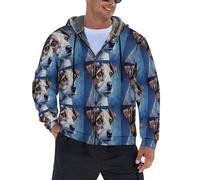 JSCWDET Formas Geométricas Cazadora De Invierno Para Hombre Forro Polar,Lindo Retrato Perro Oversize Abrigo Con Capucha Y Termica Chaqueta,Blanco,S-5Xl