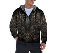 JSCWDET Hermoso Estilo Artístico Hombre Chaqueta Invierno Abrigo Forro Polar Cremallera Completa,Patrones Pavo Real Y Flores Cazadora Sudadera Termica Fleece Casaca Jacket Chamarra (Oro,S-5Xl)