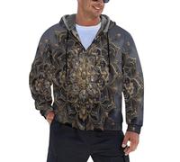 JSCWDET Hombres Chaqueta Estilo Art Déco Gruesos Forro Felpa,Patrón Mandala Forrado Hombres Sudadera Capucha Chaqueta Invierno,L,Oro