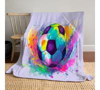 JSCWDET Manta De Forro Polar De Imagen Fútbol Colorida,Ultra Suave, Acogedora, Decorativa, para Todas Las Estaciones,para El Hogar, Sofá Cama Silla Viaje,180×220 Cm,Púrpura Claro
