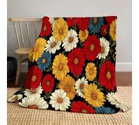 JSCWDET Manta De Forro Polar De Patrón De Margaritas Coloridas,Ultra Suave, Acogedora, Decorativa, para Todas Las Estaciones,para El Hogar, Sofá Cama Silla Viaje,70×100 Cm,Rojo