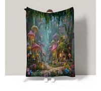JSCWDET Manta de Franela,Microfibra Suave Acogedora y Cálida Manta 3D Escena Extraña del Bosque Impresión Cubierta de Cama Mantas de Sofa Cama (Plantas Y Criaturas Verdes con Forma Hongo,180×220 cm)