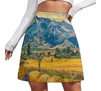 JSCWDET Mini Falda Mujer Casual Chic - Falda Ajustada con Estilo De Pintura Al Óleo, Extensos Campos Trigo Dorado Y Amarillo, Sexy para Fiesta, Oficina Y Vacaciones, S-4Xl