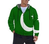 JSCWDET Pakistán Bandera Nacional Sudadera con Capucha para Hombres Engrosada, Diseño Patriótico Chaqueta de Invierno de Lana térmica Sudadera con Capucha, Gran Tama S-5XL