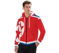 JSCWDET Sudadera Con Capucha Y Cremallera Completa Para Hombre, Estampado Bandera Corea Del Norte, Estilo Casual, Cordón Ajustable, Chaqueta Con Bolsillos, Talla Xl