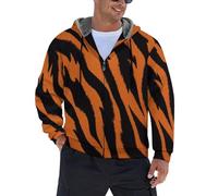 JSCWDET Textura De Rayas De Animales Chaquetas Hombre,Patrón Rayas Tigre Polar Invierno Casual Abrigos, Color Naranja Elegante Deportiva Talla Grande Moda Hombre Invierno