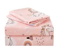 JSD Juego de sábanas para niños de 3 Piezas con diseño de Unicornio y Luna Rosa, Bonitas sábanas de Microfibra Estampadas para niñas con Bolsillo Profundo