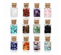 JSDDE 12 mini botellas de cristal de piedra curativa, botellas de piedras preciosas de Wicca, juego de piedras preciosas para equilibrar la meditación y decoración del hogar