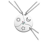 JSDDE - Collar de amistad para 3/4 mejores amigos de acero inoxidable, collares BFF con colgante de rompecabezas separable grabado sol luna estrella con diamantes de imitación, regalo de graduación
