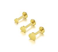 JSDDE Piercing de labio con forma de corazón de 3 unidades, color dorado sin rosca, piercing para la nariz, piercing de hélix, tragus, Medusa Ashley, piercing para labios, talla única, Acero