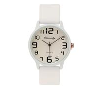 JSDDE - Reloj analógico para mujer, cuarzo, con esfera y gran tamaño digital, relojes de mujer, correa de silicona para mujeres y niñas, blanco