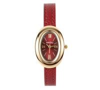 JSDDE Reloj de cuarzo para mujer con correa de piel, relojes analógicos de cuarzo, esfera ovalada, grandes números romanos, reloj de fantasía, pulsera fina para niñas, rojo