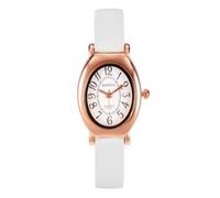 JSDDE - Reloj de cuarzo vintage para mujer con correa de piel, relojes analógicos de cuarzo, esfera ovalada, gran número, árabe, retro, reloj de vestir, caja blanca, correa de piel con textura, regalo