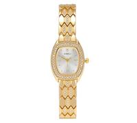 JSDDE - Reloj de pulsera para mujer, cuarzo, metal, de acero Luxy, analógico, cuarzo, esfera blanca con brillantes pave brillantes, pequeños relojes, luxy caja, barril de metal, fina fantasía, oro