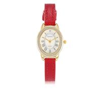 JSDDE - Reloj de pulsera para mujer, de cuarzo, de piel, con textura, retro, cuarzo, caja de oro, pavé de brillantes, analógico, números romanos y relojes de vestir, esfera ovalada, Luxy, correa fina