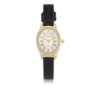 JSDDE - Reloj de pulsera para mujer, de cuarzo, de piel, con textura, retro, cuarzo, caja de oro, pavé de brillantes, analógico, números romanos y relojes de vestir, esfera ovalada, Luxy, correa fina