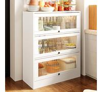 JSDMBD Alacena De Cocina, Mueble Auxiliar De Cocina con 2/3/4/5 Niveles, Armario Cocina, Mueble Aparador Comedor，Mueble Almacenaje con Puertas de Vidrio, Blanco 80 * 30 * 101cm White