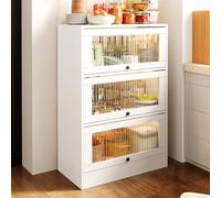 JSDMBD Alacena De Cocina, Mueble Auxiliar De Cocina con 2/3/4/5 Niveles, Armario Cocina, Mueble Aparador Comedor，Mueble Almacenaje con Puertas de Vidrio, Blanco 60 * 30 * 101cm White