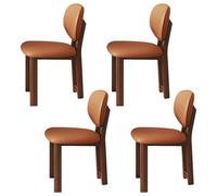 JSDMBD Sillas Comedor Pack 2 4 6 Patas De Madera Maciza, Cojín De Asiento Suave Y Cómodo, Respaldo Curvo, Adecuado para Varios Restaurantes Y Cocinas Domésticas. Walnut Leg + Orange Leather 4 pcs