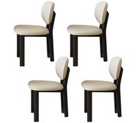 JSDMBD Sillas Comedor Pack 2 4 6 Patas De Madera Maciza, Cojín De Asiento Suave Y Cómodo, Respaldo Curvo, Adecuado para Varios Restaurantes Y Cocinas Domésticas. Black Leg + Off-White Leather 4 pcs