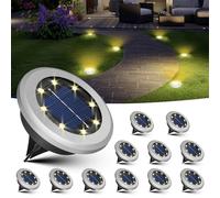 Jsdoin 12 Paquetes Luces Solares LED Exterior Jardin, 8 LED Luz Solar Exterior Jardin Suelo, IP44 Impermeable Lamparas Solares Suelo Camino, Césped, Patio, Terraza (Blanco Cálido)