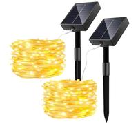 Jsdoin 2 Paquete Luces Solares Led Exterior Jardin, 15M 150LED Solar Lights Outdoor, 8 Modos Guirnaldas Luces Exterior Solar Cadena de para Terraza, Fiestas, Bodas, Patio, Jardin (Blanco Calido)