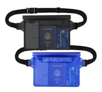 Jsdoin 2 PCS Bolsa Impermeable Riñonera con correa ajustable, IPX8 Universal Riñonera Acuatica, Bolsa Impermeable para Deportes Acuáticos, Natar, Playa, Canotaje, Buceo, etc. (Negro y Azul)
