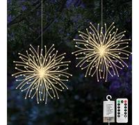Jsdoin 2pc Cadena de luces LED, 200 LED Cadena de Luces de Fuegos Artificiales, 8 Modos de Iluminación con Control Remoto para Decoración Navideña, Boda, Exterior Interior, Blanco cálido