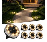 Jsdoin 6 lámparas solares de suelo para exteriores, 8 luces LED solares, resistentes al agua, lámpara de jardín, lámpara solar de acero inoxidable para camino,terraza, exterior (Blanco cálido)