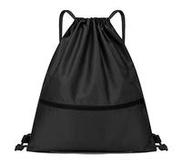 Jsdoin Bolsa con cordón impermeable para gimnasio，Mochila Deportiva Cuerdas，Bolsa Deporte-cremallera, escuela, playa, vacaciones, natación, viajes (Negro)