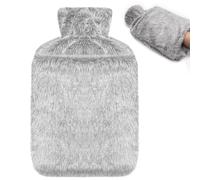 Jsdoin Bolsa de agua caliente de PVC de 2L, Botella de agua caliente con cubierta de mano, Alivia el dolor,Suave forro de algodón,Calentador de manos (Gris)