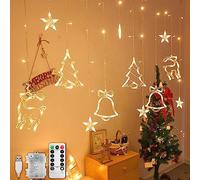 Jsdoin Cadena de luces LED de Navidad Cortina de luz 3.5 M impermeable de hadas Cadena de luces de ventana de Navidad 8 modos Boda Fiesta Jardín Dormitorio Decoración USB+Caja de batería
