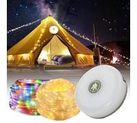 Jsdoin Cadena de luces para camping, enrollable, 3 en 1, cadena de luces para exteriores con 5 modos de iluminación, cadena de luces LED de 10 m, recuperación de 30 segundos, carga USB, impermeable,