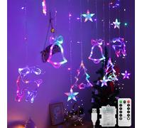 Jsdoin Cadena LED de Navidad cortina de luz 3,5 m resistente al agua Fairy Light String Navidad Ventana Luces 8 modos Boda Fiesta Jardín Dormitorio Decoración USB+Caja de Batería Color