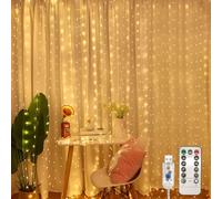 Jsdoin Cortina Luces,3.6 x 3M con Control Remoto 8 Modos de USB Cortina de Luces Navidad Exterior,360 LED Cortina LED Decoración para Navidad Jardín Habitación Cortina (Blanco Cálido)