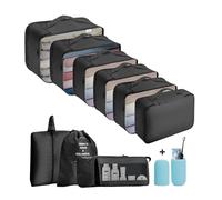 Jsdoin Cubos de embalaje para maleta, 11 PCS organizadores de equipaje de viaje para mochila, bolsa de artículos esenciales de viaje impermeable, accesorios de viaje (Negro)