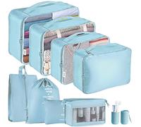 Jsdoin Cubos de embalaje para maleta, 9 organizadores de equipaje de viaje para mochila, bolsa de artículos esenciales de viaje impermeable, accesorios de viaje (azul)