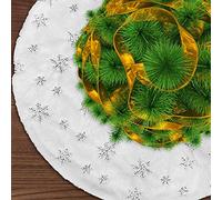 Jsdoin Falda del árbol de Navidad, 90cm Doble Capa de Felpa Blanco de Navidad Falda, Estampado de Copo de Nieve Plateado Base de árbol de Navidad para Navidad Fiesta Nuevo Casa Decoración