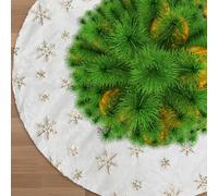Jsdoin Falda del árbol de Navidad, 90cm Doble Capa de Felpa Blanco, Estampado de Copo de Nieve Oro para Navidad Fiesta Nuevo Casa Decoración