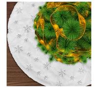 Jsdoin Falda del árbol de Navidad, 90cm Doble Capa de Felpa Blanco, Estampado de Copo de Nieve Plateado para Navidad Fiesta Nuevo Casa Decoración