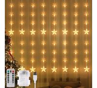 Jsdoin Luces de hadas con espejo, 64 estrellas, 128 ledes, 3 m x 1,5 m, cable USB de 1,5 m, cortina de estrella conectable con 8 modos, luces de ventana de control remoto, iluminación navideña para